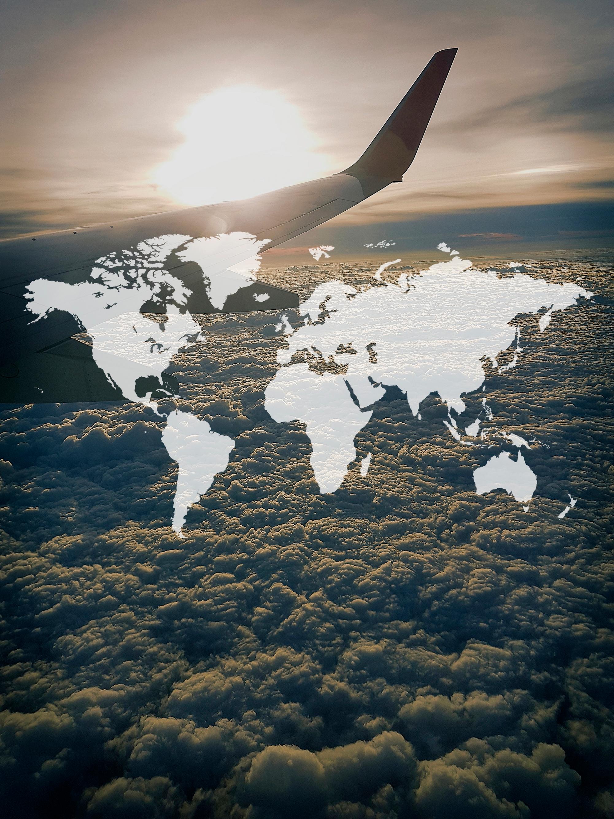 Air travel over a world map